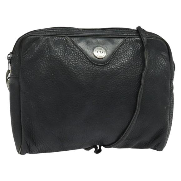 Christian Dior Shoulder Bag Leather Black Silver Auth BA4744